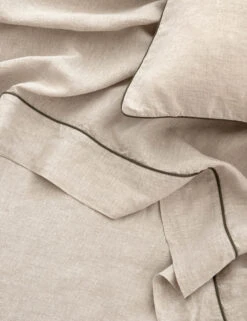 European Flax Piped Linen Flat Sheet By Cultiver -Household Supplies Shop CULTIVER Piped Linen Flat Sheet Natural Forest
