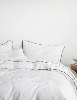 European Flax Piped Linen Duvet Set By Cultiver -Household Supplies Shop CULTIVER Piped Linen White and Navy 30adad29 f44a 481a 8b40 fd207daa6dfc