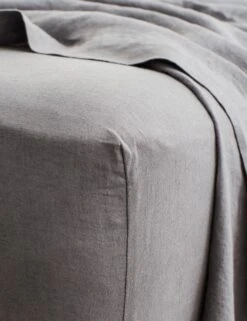 European Flax Linen Fitted Sheet By Cultiver -Household Supplies Shop cultiver linen bedding charcoal grey fitted sheet 1 1