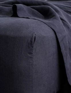 European Flax Linen Fitted Sheet By Cultiver -Household Supplies Shop cultiver linen bedding navy fitted sheet 1